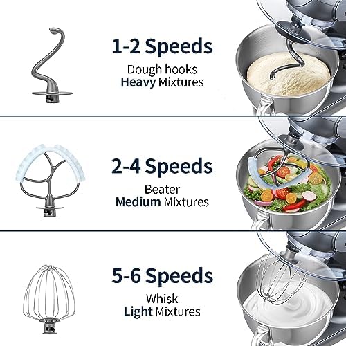 Stand Mixer, 6QT Mixers Kitchen Electric Stand Mixer, Dough Mixer Gray