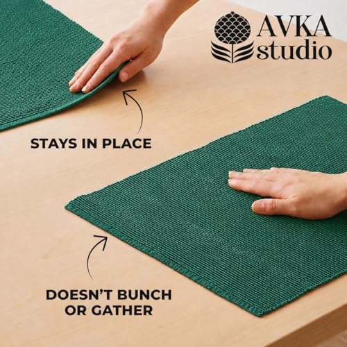 100% Cotton Ribbed Placemats - Set of 8-13 x 19 Inches - Peacock Green - Everyday Cloth Table Mats - Thick Construction, Washable & Reusable Cloth Place Mats - by AVKA Studio