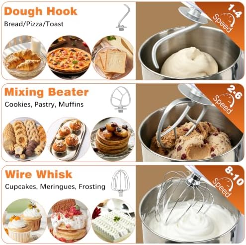 Stand Mixer, 660W Pure Copper Motor, 10-Speed, 5.3QT Bowl, Tilt-Head