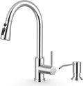 WEWE Kitchen Faucet with Pull Down Sprayer and Soap Dispenser, Stainless Steel Kitchen Sink Faucets, 3-Mode High Arc Single Handle Faucet for RV Farmhouse, Polished Chrome
