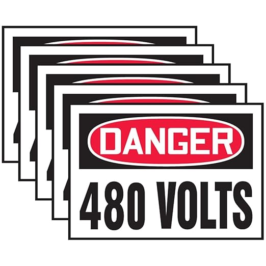 AccuformNMC NMC Safety Label "DANGER 480 Volts" (Pack of 5) with OSHA Header, Durable Adhesive Vinyl, 3.5" x 5", LELC164VSP, American Made Safety Tags, Signs, and Labels
