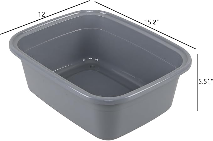 Gloreen 4-Pack 14 Quart Plastic Wash Basins, Rectangular Dishpan Wash Tub, Grey
