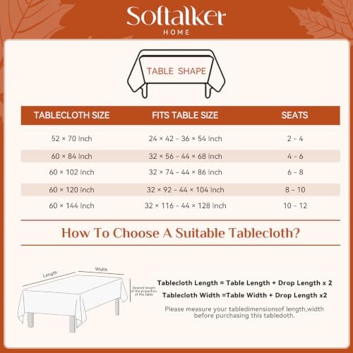 Softalker Fall Jacquard Tablecloth - Thanksgiving Maple Leaves Rectangle Table Cover, Autumn Harvest Waterproof Table Cloths Decor for Holiday, Dining, Party - Rust 52 x 70 Inch