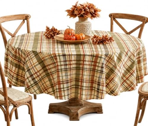 Newbridge Thanksgiving Diagonal Plaid 60 x 84 Inch Oval Vinyl Tablecloth