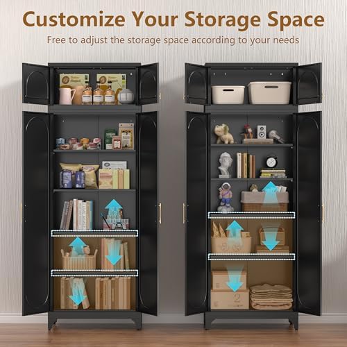 Polup 90" Tall Metal Kitchen Pantry Storage Cabinet with Doors and Shelves