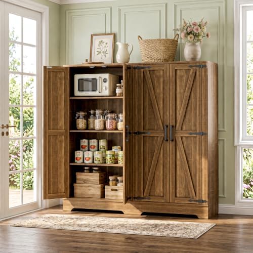 Unikito Kitchen Pantry Cabinet with Adjustable Shelves, Weathered Brown