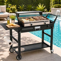Grill Cart for Blackstone 17 and 22 Inch Griddle – 31.5" Tall Outdoor Griddle Table with Wheels, BBQ Prep Station with Side Shelf, Bar Top Shelf and Lower Storage, Foldable, Pizza Oven Compatible