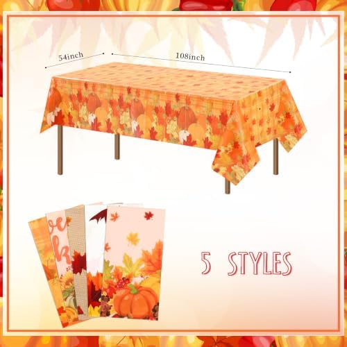Preboun 10 Pcs Fall Tablecloth Plastic 54 x 108 Inch Disposable Bulk, Maple