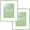 Homeforia 9x11 Sage Green Frame, High End Metal 9 x 11 Picture Frames with Mat 6 by 8 inch Photo, 9by11 Poster Frame Matted to 6x8 Art, 11x9 Wall or Tabletop Frames, Tempered Glass, Wall Kit, Set of 2