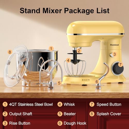 Honinst 4QT Electric Stand Mixer, 10-Speed Tilt-Head Compact Kitchen Mixer