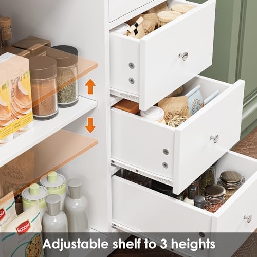 BOTLOG 64'' Kitchen Pantry Storage Cabinet, Tall Kitchen Storage Cabinet with Microwave Stand, Hutch Cabinet with Adjustable Shelves, for Dining Room (White)