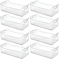 mDesign Slim Plastic Kitchen Pantry Cabinet, Fridge or Freezer Storage Bin with Handles - Organizer Containers for Fruit, Yogurt, Snacks, Pasta - 16" Long - Ligne Collection - 8 Pack - Clear