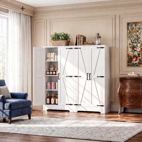 Unikito Kitchen Pantry Storage Cabinet with Adjustable Shelves, White