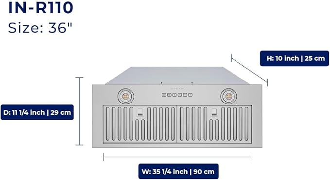 Hauslane Range Hood Insert 36 Inch, Hood Vent for Kitchen| HauSMART™ App & Voice Control |4-Speed Fan, LED GU10 Lights | Dishwasher-Safe Baffle Filters, Stainless Steel Ducted|Ductless Range Hood