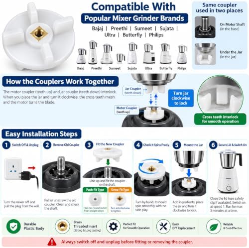 Coupler Coupling Spare Parts Mixer Motor & Mixer Jar for Indian Mixer Grinder Juicer (Jar or Motor Coupler 1)