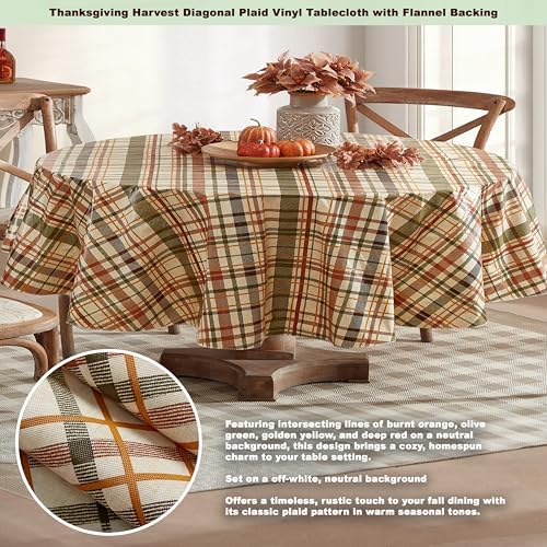Newbridge Thanksgiving Diagonal Plaid 60 x 84 Inch Oval Vinyl Tablecloth