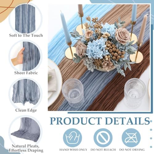 6 Pcs Blue and Brown 118" Cheesecloth Table Runner Boho Decor