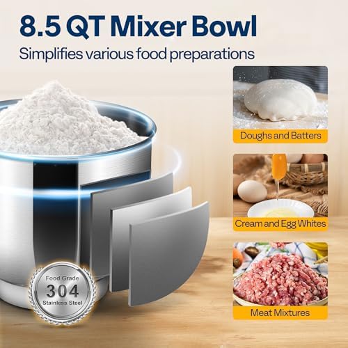 VIVOHOME 6-in-1 Stand Mixer, 8.5-Quart Tilt-Head Mixer, 10 Speeds, Blue