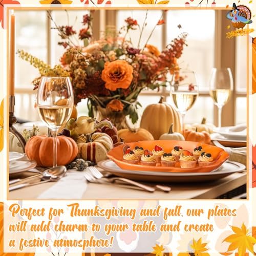 Rtteri 4 Pcs Pumpkin Ceramic Plates 8 Inch Thanksgiving Ceramic Pumpkin Platter Fall Versatile Serving Dish for Salads Fruit Dessert Smooth Textured Dinnerware Thanksgiving Fall Table Decoration
