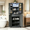 Dripex Tall Kitchen Pantry Cabinet with LED Light, 71" Corner Pantry Black