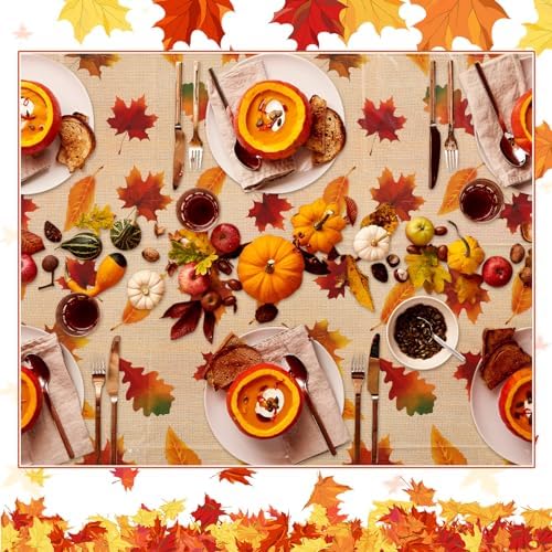 Preboun 15 Pcs Fall Tablecloth Plastic 54 x 108 Inch Disposable Bulk, Maple
