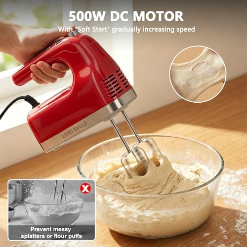 Lord Eagle 9-Speed Digital Hand Mixer Electric Handheld, 500W DC Motor