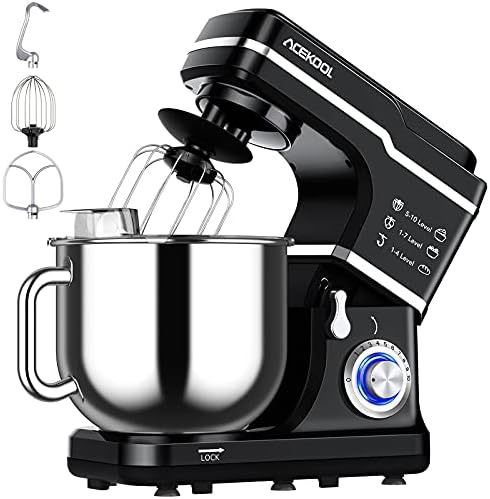 Takywep 10-Speed Stand Mixer, 7.5 Quart Tilt-Head Electric Kitchen Mixer with Stainless Steel Bowl, 660W Baking Mixer with Dough Hook, Beater, Whisk & Splash Guard for Bread, Cakes & Cookies