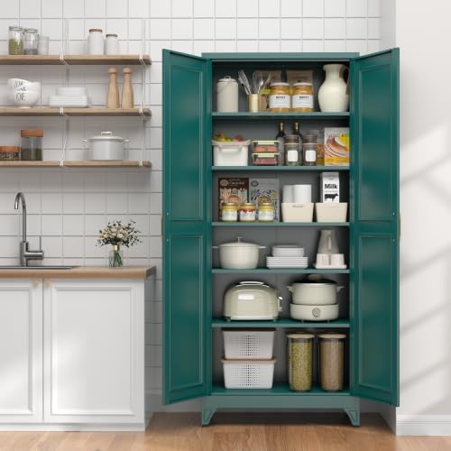 UNICOLY 75" Kitchen Pantry Cabinet, Metal Tall Storage Cabinet with Doors