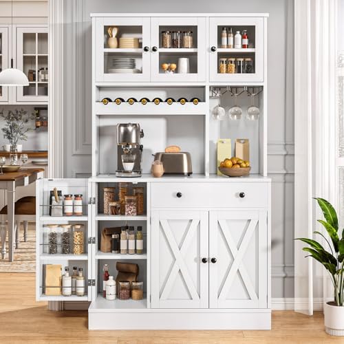 DWVO 71''H Kitchen Pantry Storage Cabinet with Power Outlet, White