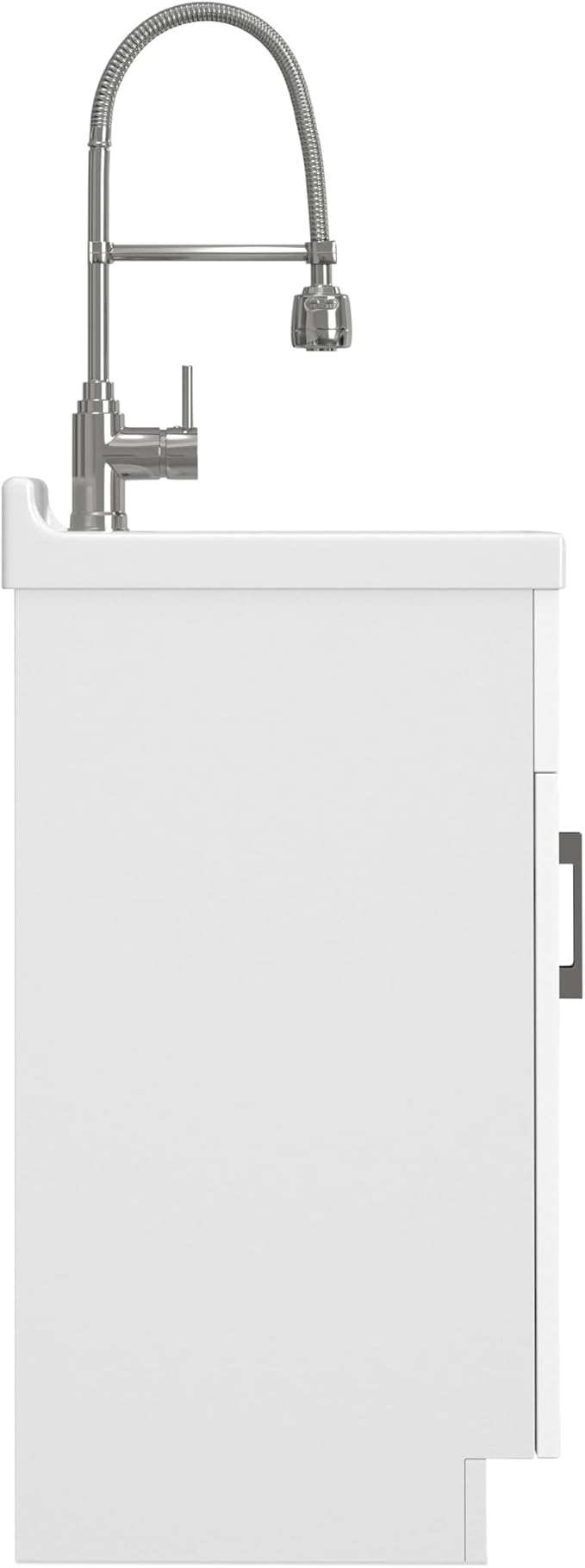 SIMPLIHOME Hennessy All-in-One 24 inch Wide Utility Sink and Laundry Cabinet in Pure White Finish, Transitional ABS Sink Cabinet for Laundry Rooms with High-Arch Chrome Faucet and Pull-Out Spray