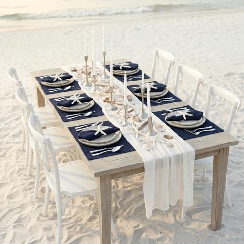Solino Home 100% Pure Linen Woven Placemats Navy, Fete 14 x 19 in, Set of 6