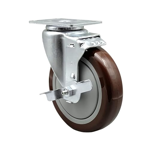 Service Caster Brand Replacement Caster for Uline Caster H-7449SWB-Stainless Steel Swivel Top Plate Caster with 5 Inch Maroon Polyurethane Wheel and Top Lock Brake-Fit Carts and Platform Trucks H-6348