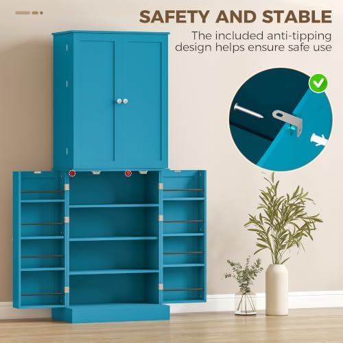 HOMCOM 65" Kitchen Pantry Storage Cabinet 16 Door Shelves Blue