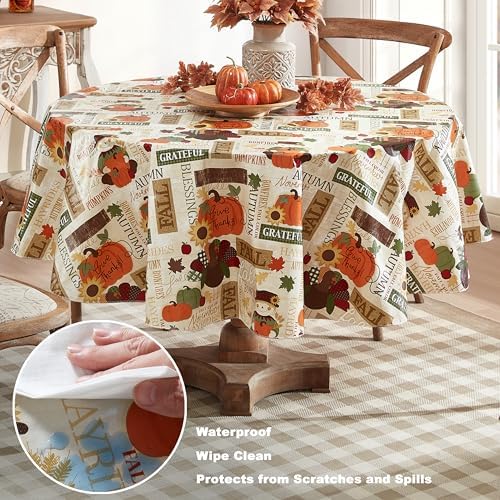 Newbridge Thanksgiving Fall Hayride 70 Inch Round Turkey Vinyl Tablecloth