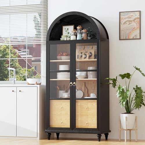 Shahoo 71" Tall Arched Kitchen Pantry, Kitchens Storage Cabinets with 2 Large Drawers and Adjustable Shelves, for Kitchen, Dining Room, Bathroom,Living Room, Black
