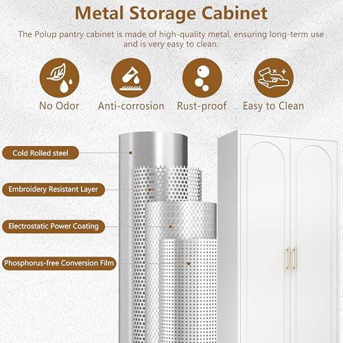 Polup 75" Tall Metal Kitchen Pantry Storage Cabinet with Doors and Shelves