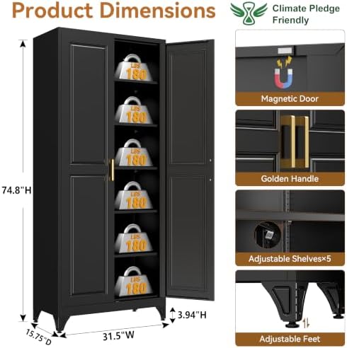 Polup 75" Pantry Cabinet, Tall Metal Storage Cabinet with Doors and Shelves