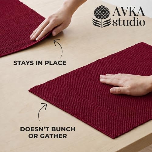 100% Cotton Ribbed Placemats - Set of 4-13 x 19 Inches - Maroon/Burgundy/Dark Red - Everyday/Fall Cloth Table Mats - Thick Construction, Washable & Reusable Cloth Place Mats - by AVKA Studio