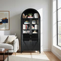 GDFStudio 71'' Arched Kitchen Pantry Cabinet, Wooden Pantry Cabinets for Kitchen Storage, Kitchen Storage Furniture with Adjustable Shelves, Multi-Functional Bookcase for Living Room, Black