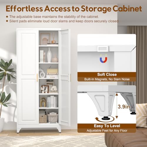 UNICOLY 75" Kitchen Pantry Cabinet,Metal Tall Storage Cabinet with Doors