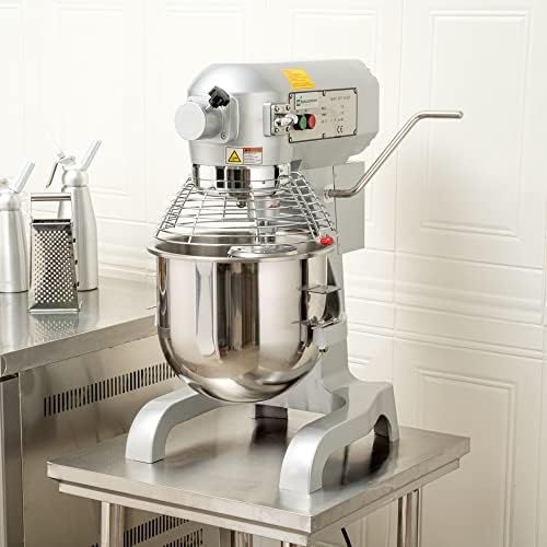 Restaurantware Hi Tek 21-Qt Planetary Mixer 1 No-Slip Feet Countertop Mixer - 3-Speed Removable Guard Silver Aluminum Cake Dough Mixer 110V/60Hz Includes Dough Hook Whisk & Beater