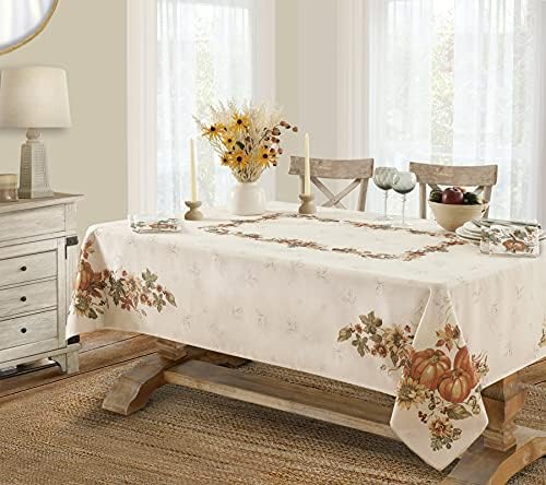 Lintex Thanksgiving Stockbridge Pumpkin Tablecloth 52 x 52 Inch Square