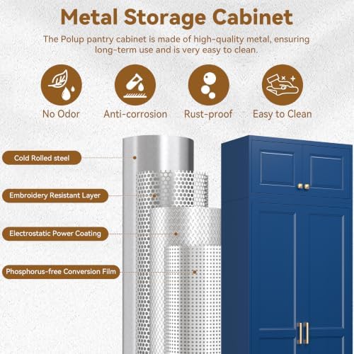 Polup 86" Tall Metal Kitchen Pantry Storage Cabinet with Doors and Shelves