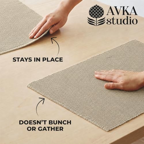 100% Cotton Ribbed Placemats - Set of 4-13 x 19 Inches - Beige - Everyday Cloth Table Mats - Thick Construction, Washable & Reusable Cloth Place Mats - by AVKA Studio