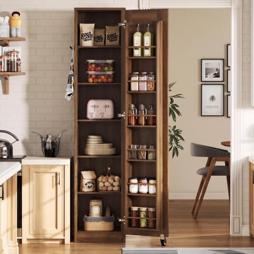 IRONCK Narrow Kitchen Pantry Cabinet, 72" H,Slim for Small Place, Walnut