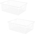 16" L x 12" W Wider Freezer Storage Organizer Baskets Container, Deep Metal Wire Chest Upright Refrigerator Divider Bins with Built-in Handles for Cabinet, Pantry, Closet, Kitchen