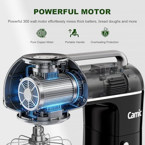 Camic 7.45 QT Tilt-Head Stand Mixer, Electric Mixer for Baking (Black)