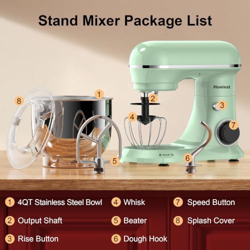 Honinst 4QT Electric Stand Mixer, 10-Speed Tilt-Head Compact Kitchen Mixer