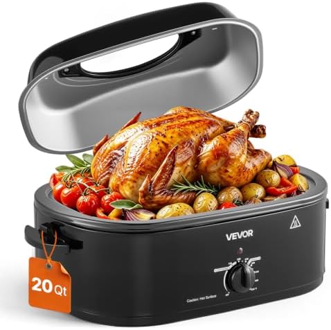 VEVOR Electric Roaster Oven, 20 Qt, Turkey Roasting Pan, Black, Viewing Lid