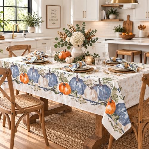 Newbridge Thanksgiving Blue Pumpkin Vine Tablecloth 60 x 102 Inch Rectangle